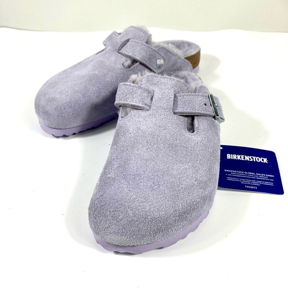 Birkenstock Boston Shearling Suede Clogs Purple Fog - Picture 11 of 17